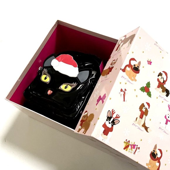 NWT Betsey Johnson 2pc Black Patent Cat Backpack & Floral Card Case Gift Set - Picture 8 of 8